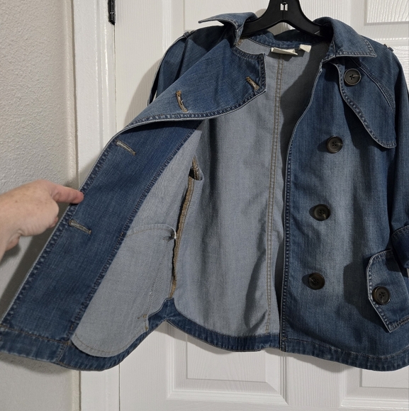 Chico's Cotton Jean Shirt Jacket Women's Size 1(M) 3/4 Sleeve Blue Button Boho - Picture 2 of 11